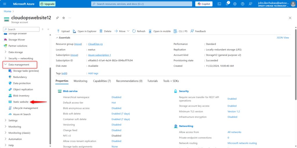 Host Static Website Azure